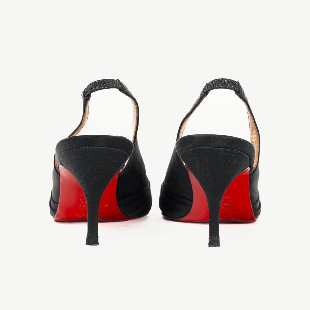 Christian Louboutin Francaise Sling Black Satin Knotted Heels - Picture 3 of 9